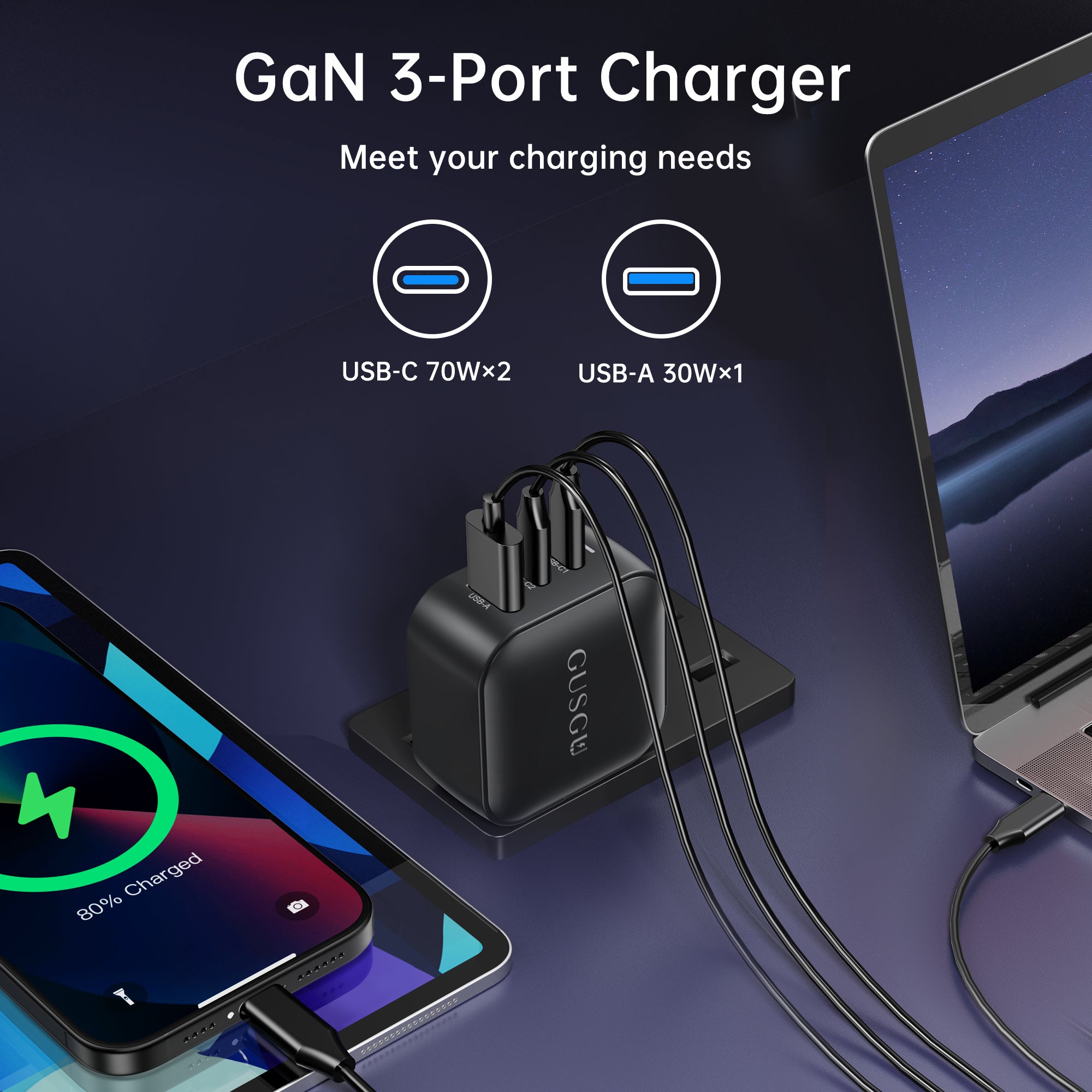 GUSGU A70 70W GaN Wall Charger