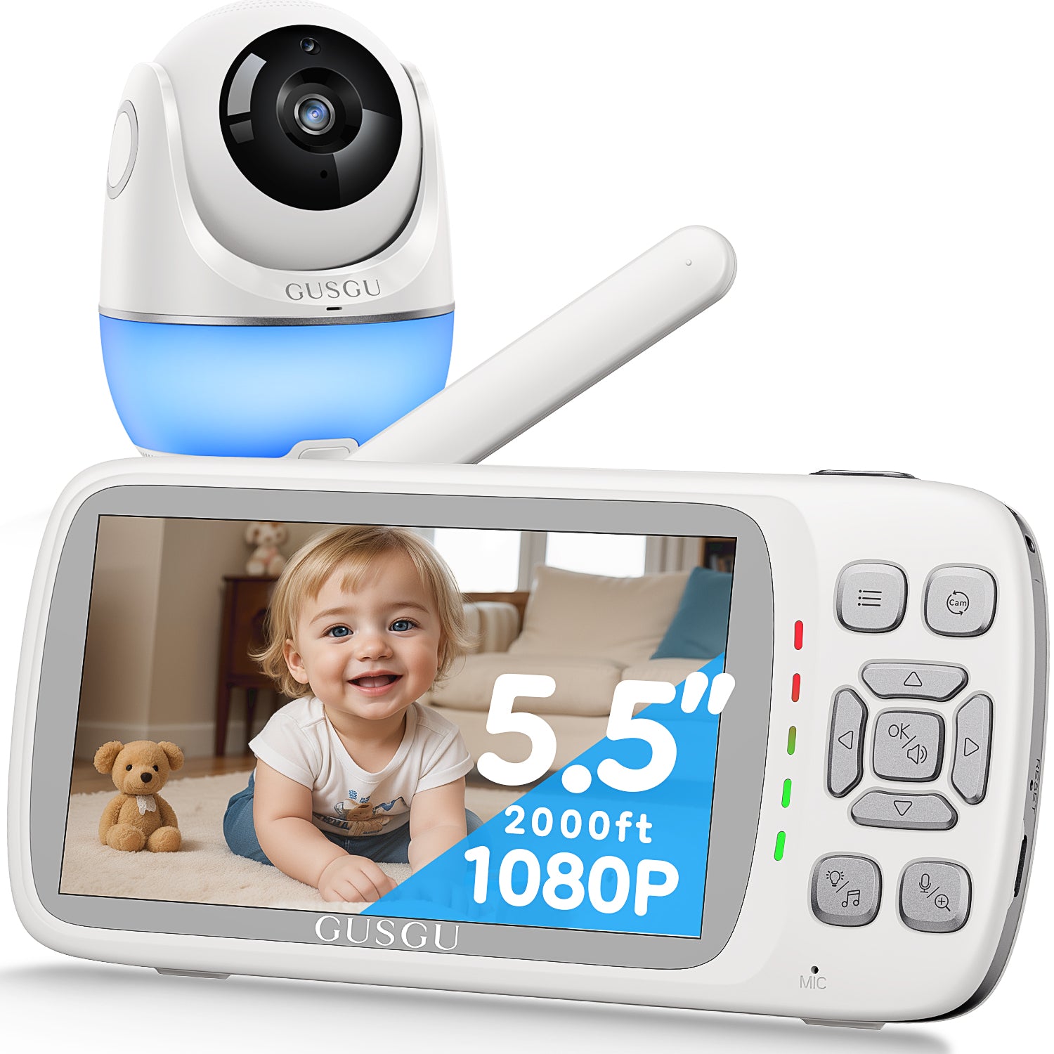 GUSGU Long Range Baby Monitor 2000ft, Noise Cancellation, 1080P