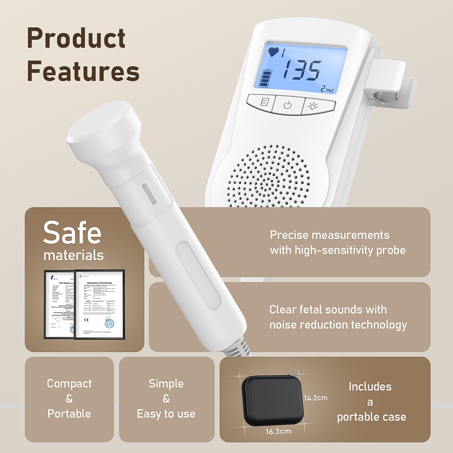 GUSGU Baby Doppler Fetal Heartbeat Monitor with Travel Case, Easy to Use