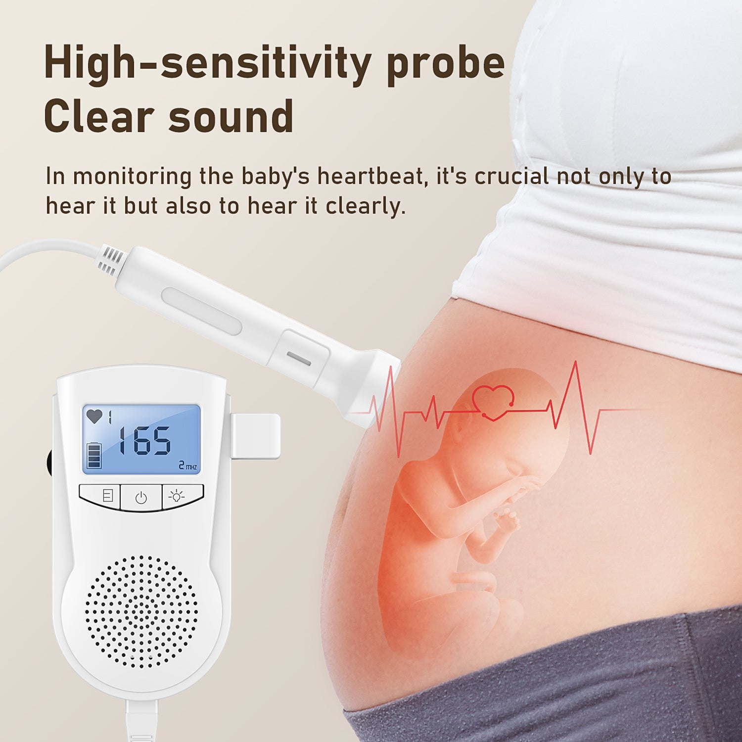 GUSGU Baby Doppler Fetal Heartbeat Monitor with Travel Case, Easy to Use