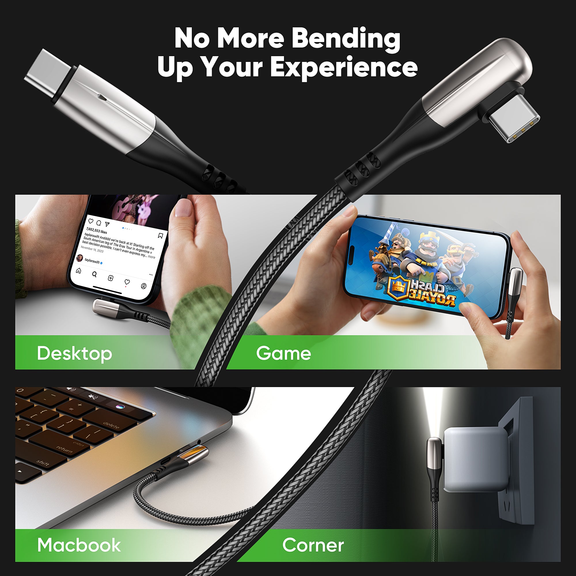 GUSGU USB C to C Charging Cable Right Angle[2-Pack, 6ft] 60W Nylon Braided USB-C Charger Cable