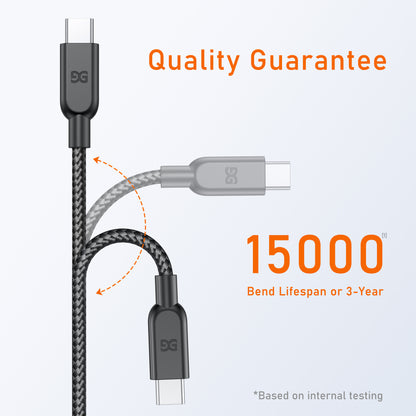 GUSGU USB C to C Charging Cable [2-Pack, 6ft] 30W Nylon Braided USB-C Charger Cable, Black
