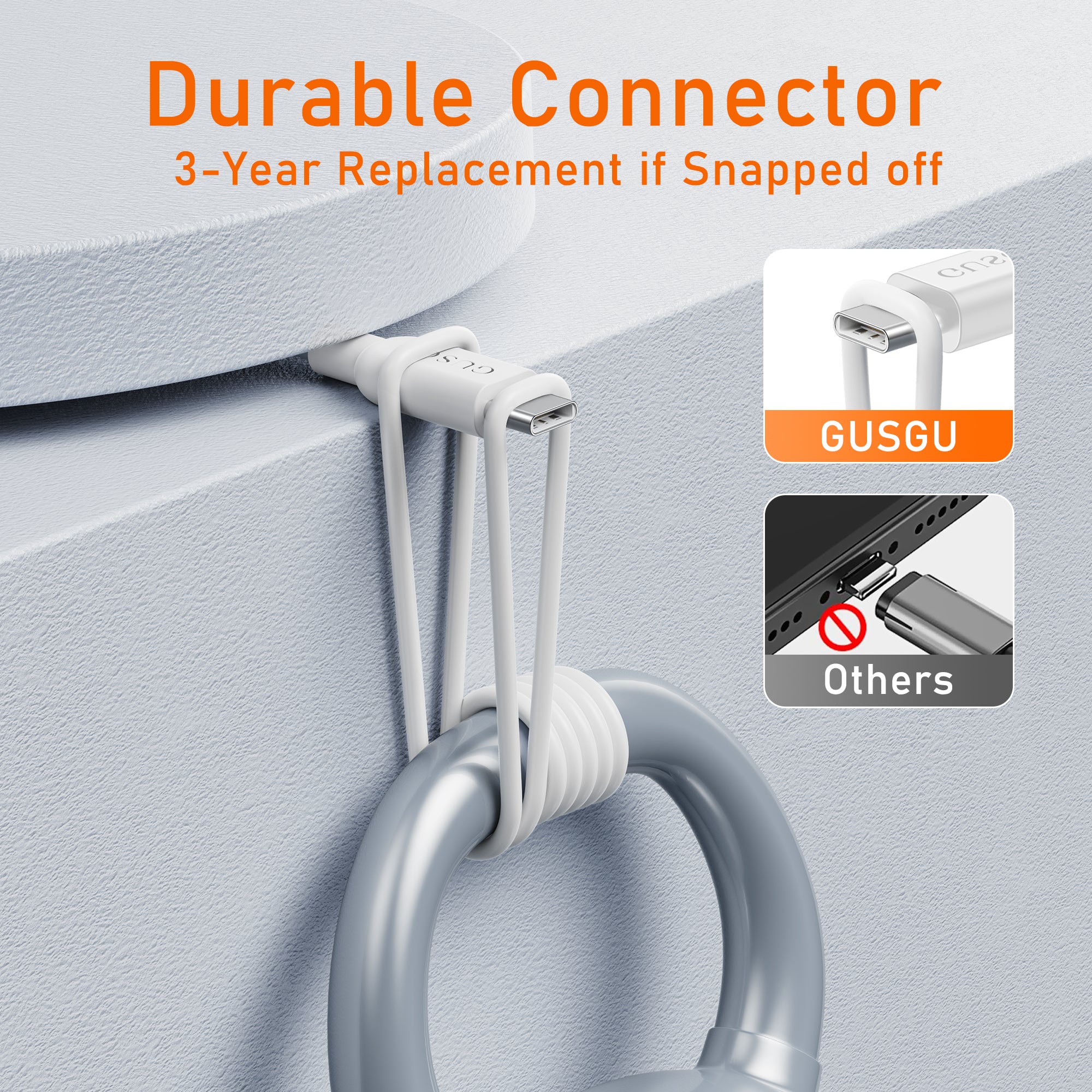 GUSGU USB A to C Charging Cable [3-Pack, 6ft] 30W Nylon Braided USB-C Charger Cable, White