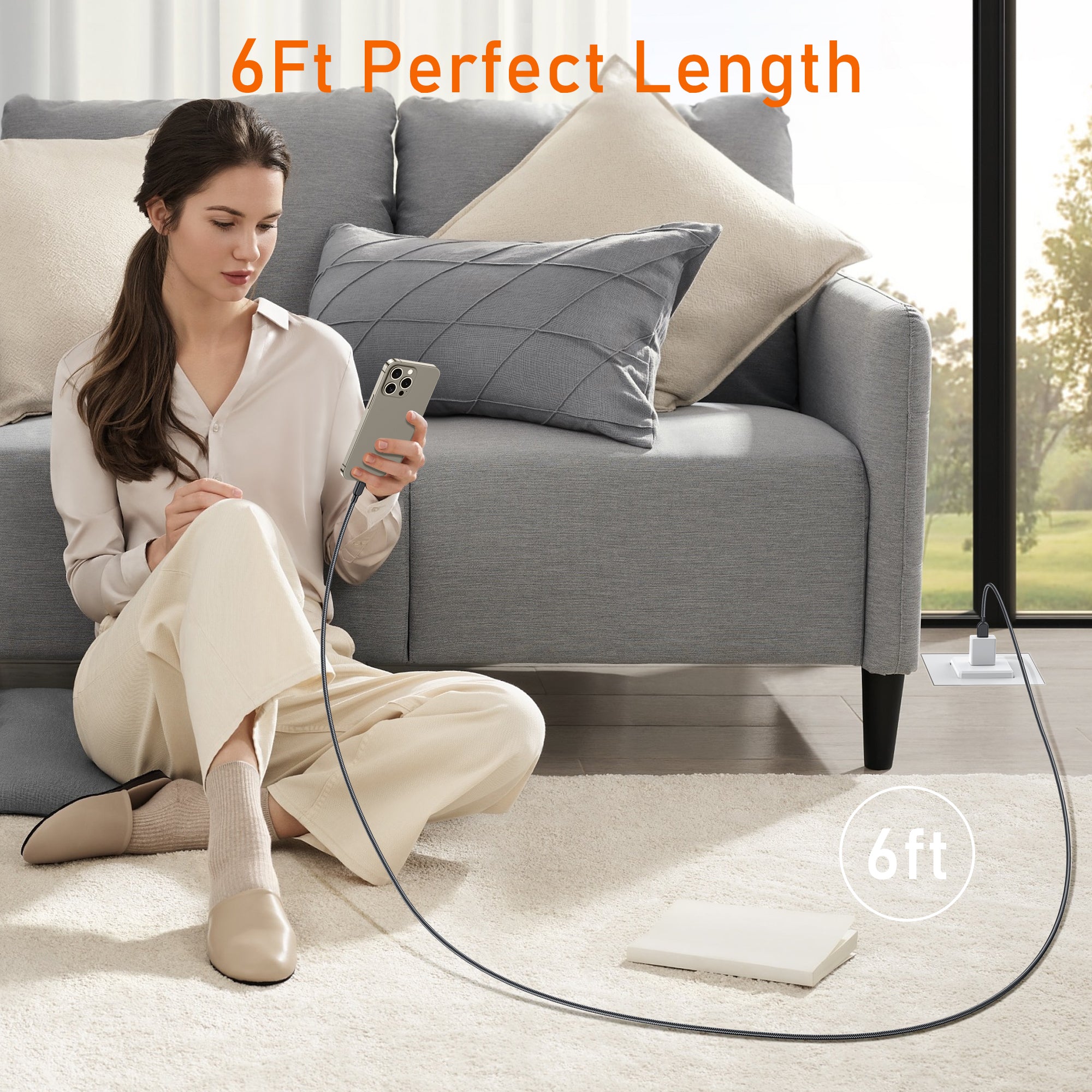 GUSGU USB C to C Charging Cable [2-Pack, 6ft] 30W Nylon Braided USB-C Charger Cable, Black